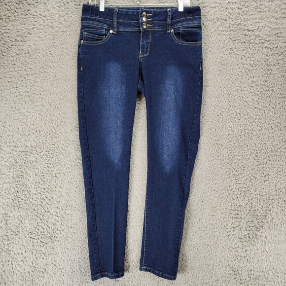 Bob Jeans Womens 13 Dark Wash Stretch Mid Rise Skinny - Picture 1 of 13